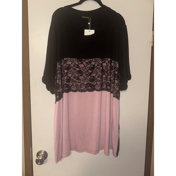 2X 18 20 Plus Size BloomChic Lace Panel Short Sleeve Top T-shirt stretchy - Picture 3 of 5